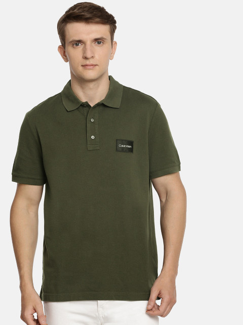 

Calvin Klein Jeans Men Olive Green Solid Polo Collar T-shirt