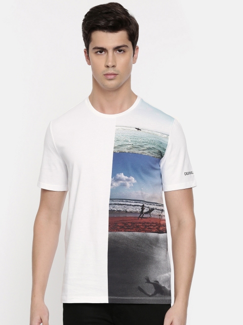 

Calvin Klein Jeans Men White Printed Round Neck Pure Cotton T-shirt