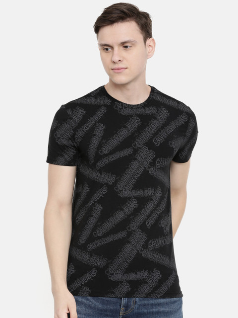 

Calvin Klein Jeans Men Black & Grey Printed Round Neck T-shirt