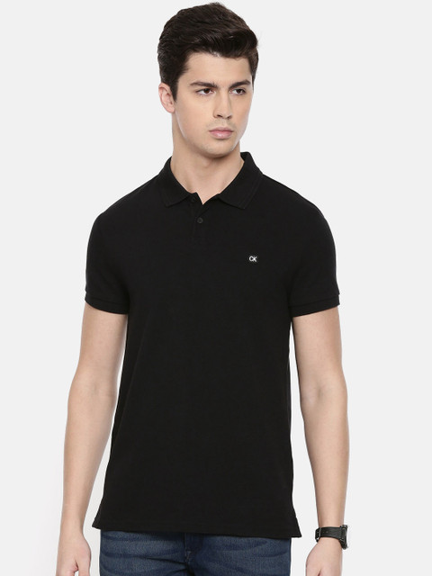

Calvin Klein Jeans Men Black Solid Slim Fit Polo Collar T-shirt