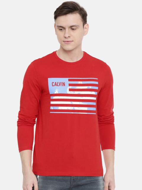 

Calvin Klein Jeans Men Red Printed Slim Fit Round Neck T-shirt