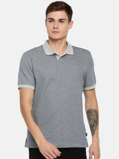 

Calvin Klein Jeans Men Teal Blue & Grey Striped Polo Collar T-shirt