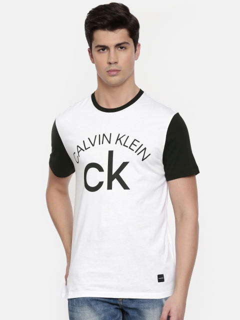 

Calvin Klein Jeans Men White & Black Printed Round Neck T-shirt