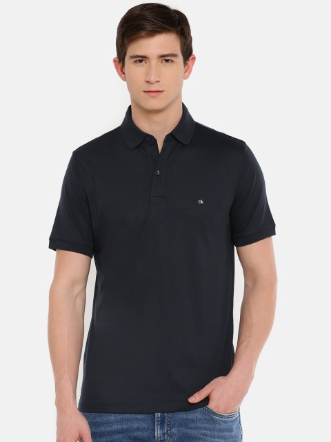 

Calvin Klein Jeans Men Navy Blue Solid Slim Fit Polo Collar T-shirt
