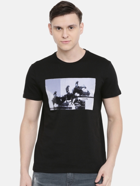 

Calvin Klein Jeans Men Black Printed Slim Fit Round Neck Pure Cotton T-shirt