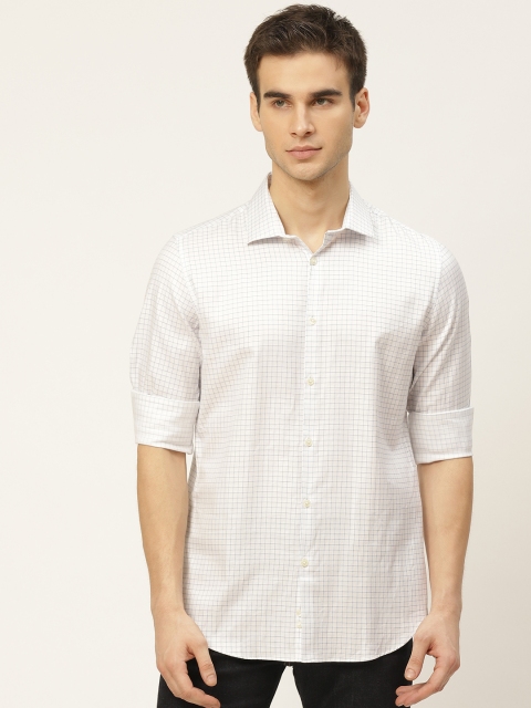 

Calvin Klein Jeans Men White & Blue Slim Fit Checked Pure Cotton Casual Shirt