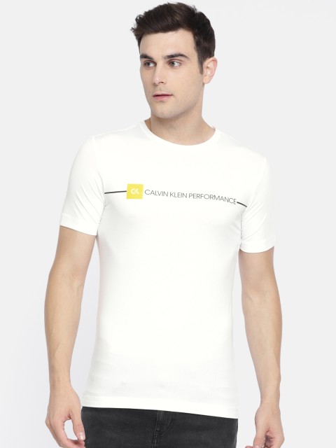 

Calvin Klein Jeans Men White & Black Printed Performance Fit Round Neck T-shirt