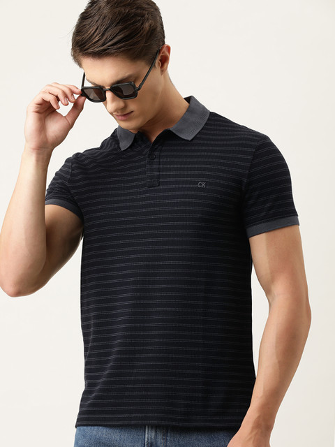 

Calvin Klein Jeans Men Black Striped Contrast Polo Collar T-shirt