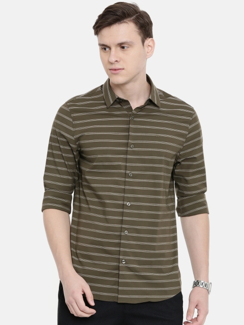 

Calvin Klein Jeans Men Olive Green & Grey Slim Fit Striped Casual Shirt