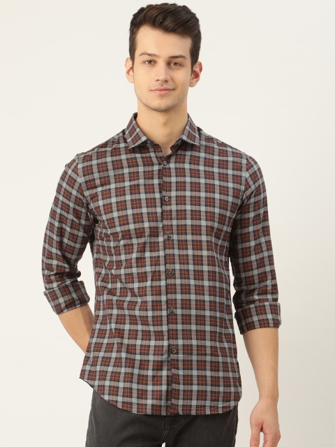 

Calvin Klein Jeans Men Grey & Rust Red Pure Cotton Slim Fit Checked Casual Shirt