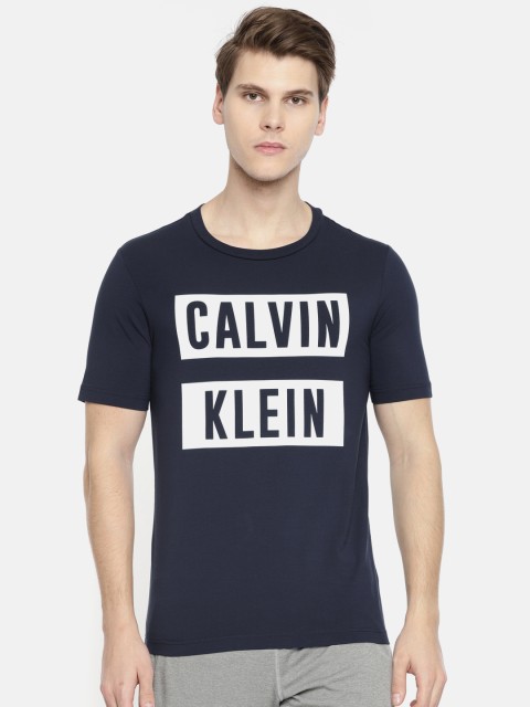

Calvin Klein Jeans Men Navy Blue & White Printed Performance Fit Round Neck T-shirt