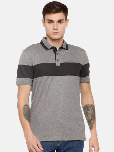 

Calvin Klein Jeans Men Grey & Black Solid Polo T-shirt