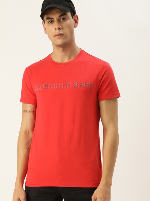 

Calvin Klein Jeans Men Red Brand Logo Printed Slim Fit T-shirt