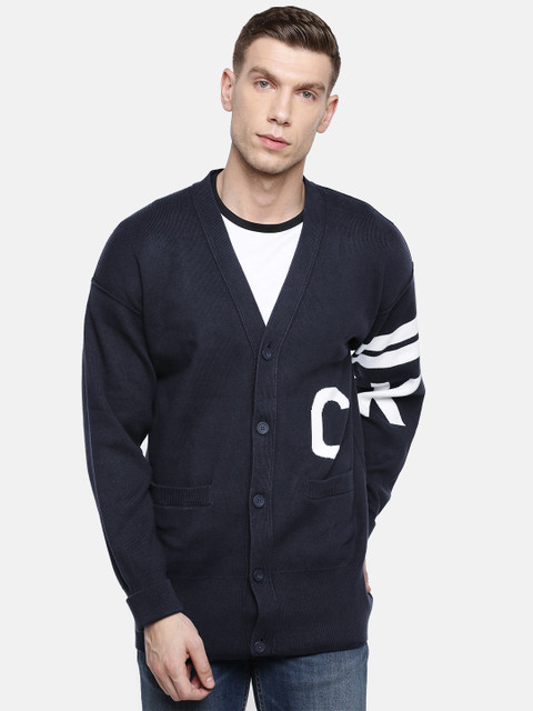 

Calvin Klein Jeans Men Navy Blue Self Design Cardigan Sweater