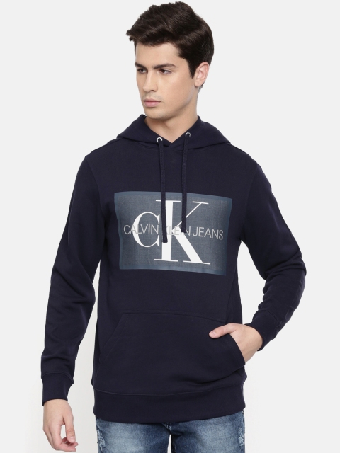 

Calvin Klein Jeans Men Navy Blue Printed Hooded Sweatshirt