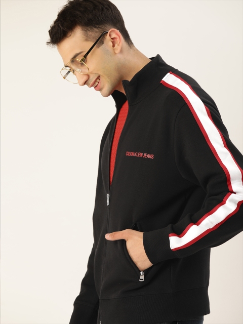 

Calvin Klein Jeans Men Black Solid Sweatshirt with Side Stripes