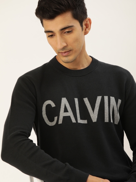 Men Black Printed Pullover Sweater