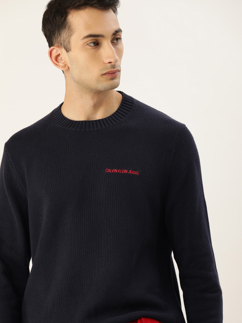 

Calvin Klein Jeans Men Navy Blue Solid Pullover Sweater