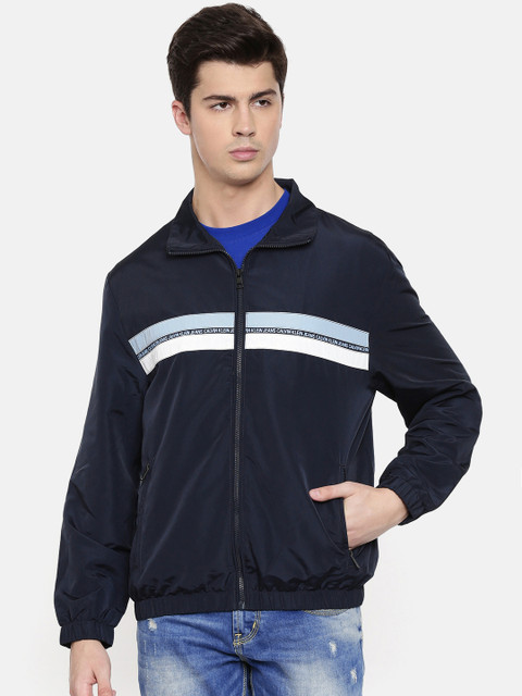 

Calvin Klein Jeans Men Navy Blue & White Striped Jacket