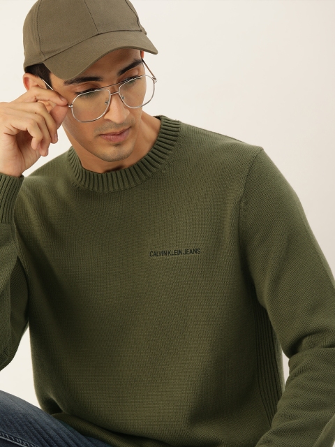 

Calvin Klein Jeans Men Olive Green Solid Pullover Sweater