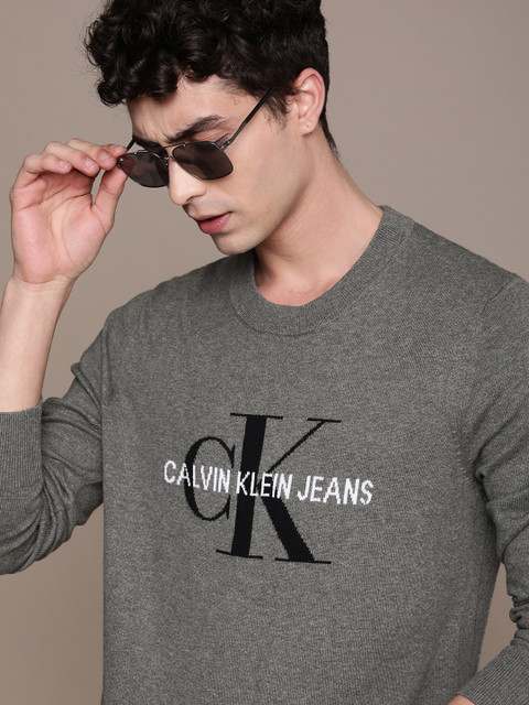 

Calvin Klein Jeans Men Grey Typography Printed Pullover Sweater