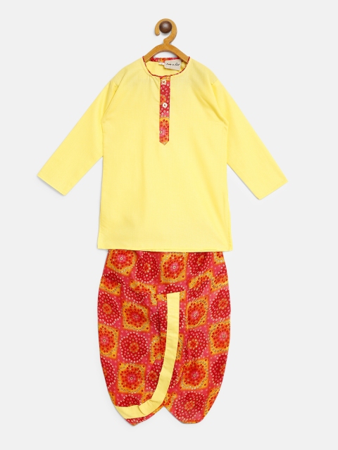 

BownBee Boys Yellow & Orange Solid Kurta with Dhoti Pants