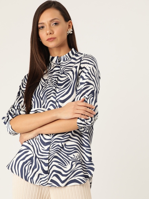 

DOROTHY PERKINS Women White & Navy Blue Regular Fit Printed Casual Shirt
