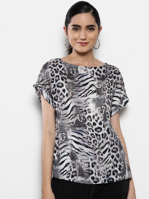 

DOROTHY PERKINS Women Grey & Black Animal Print Top