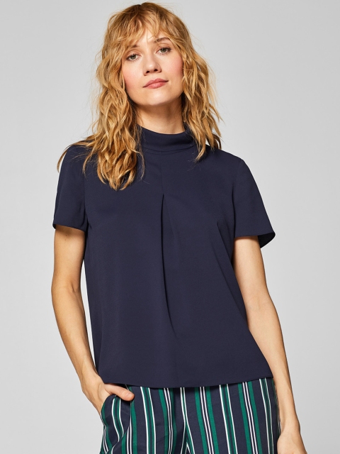 

ESPRIT Women Navy Blue Solid Top