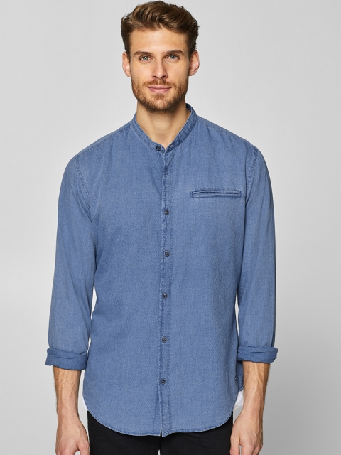 

ESPRIT Men Blue Slim Fit Self Design Casual Shirt