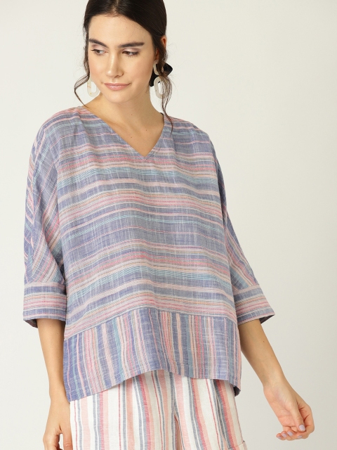 

ESPRIT Women Blue Striped Styled Back Top