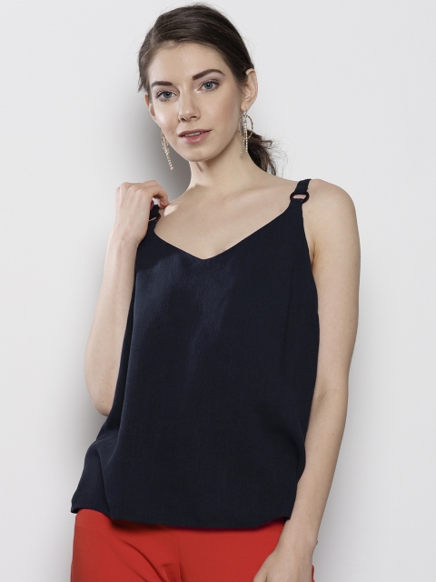 

DOROTHY PERKINS Women Navy Blue Solid Styled Back Top