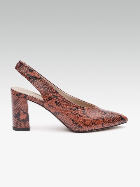 

DOROTHY PERKINS Women Rust Brown & Black Snakeskin Textured Pumps