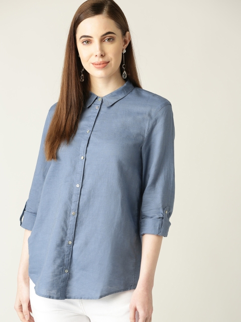 

ESPRIT Women Blue Regular Fit Solid Casual Shirt