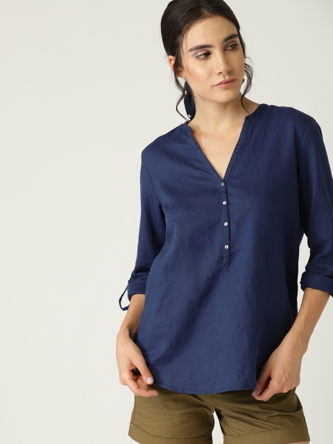 

ESPRIT Women Navy Blue Solid Shirt Style Top