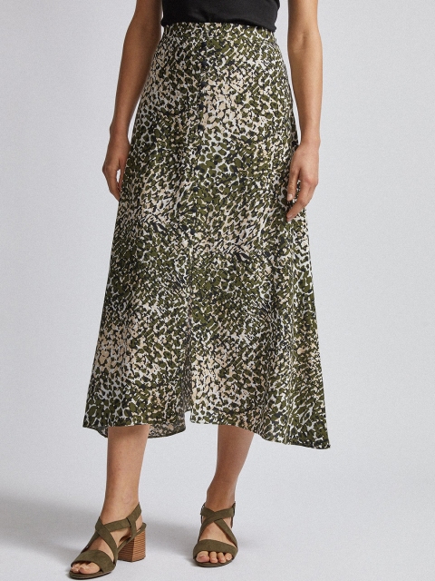 

DOROTHY PERKINS Green & Beige Printed Midi A-Line Skirt