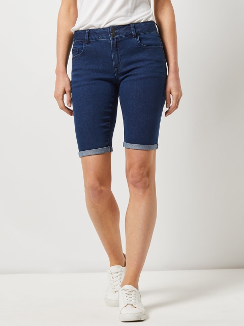 

DOROTHY PERKINS Women Navy Solid Regular Fit Denim Shorts, Navy blue