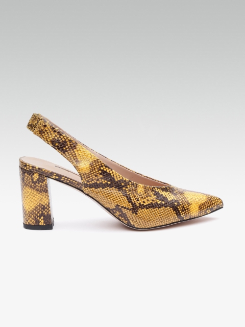 

DOROTHY PERKINS Women Mustard Yellow & Coffee Brown Snakeskin Textured Pumps