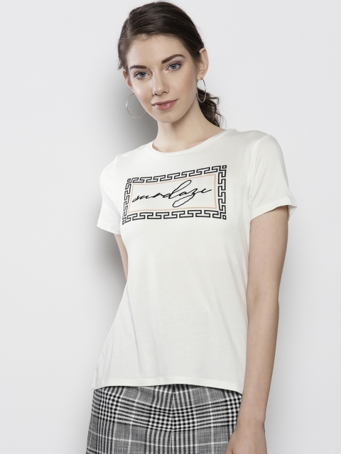 

DOROTHY PERKINS Women Petite White & Black Printed Round Neck T-shirt