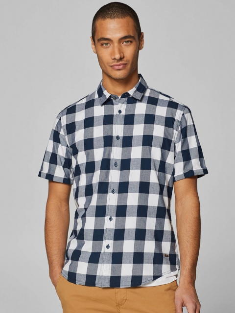 

ESPRIT Men Navy Blue & White Slim Fit Checked Casual Shirt