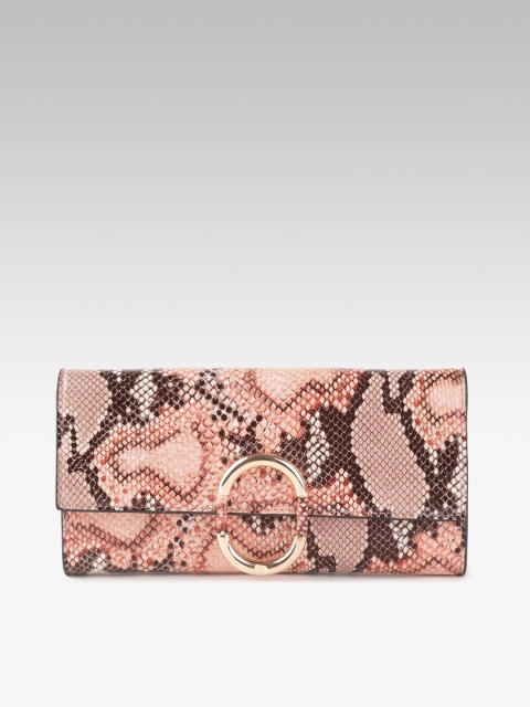 

DOROTHY PERKINS Women Pink & Coffee Brown Snakeskin Pattern Two Fold Wallet