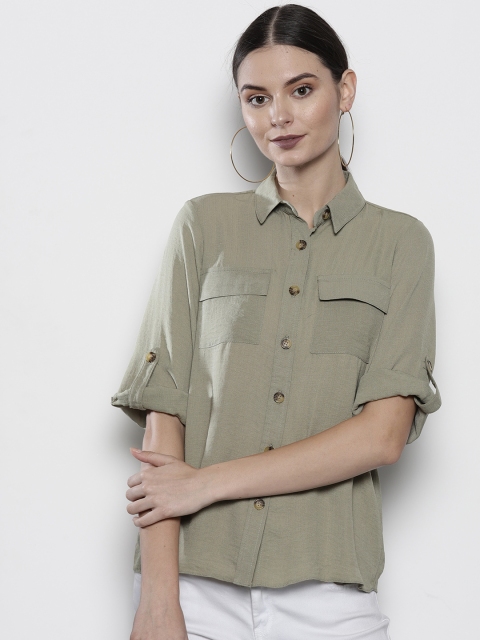 

DOROTHY PERKINS Women Olive Green Solid Casual Shirt