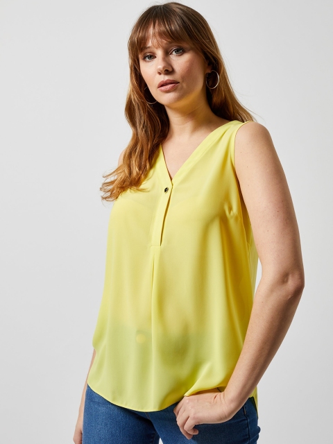 

DOROTHY PERKINS Women Yellow Solid Semi-Sheer Top