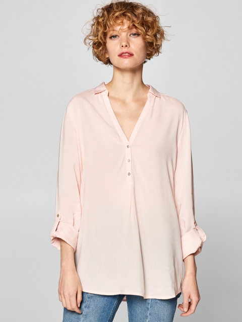

ESPRIT Women Peach-Coloured Solid Shirt Style Top