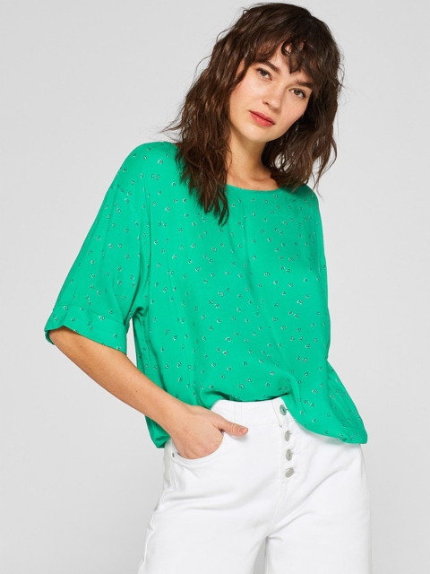 

ESPRIT Women Green Printed Blouson Top