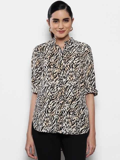 

DOROTHY PERKINS Women Peach-Coloured Animal Print Shirt Style Top, Beige