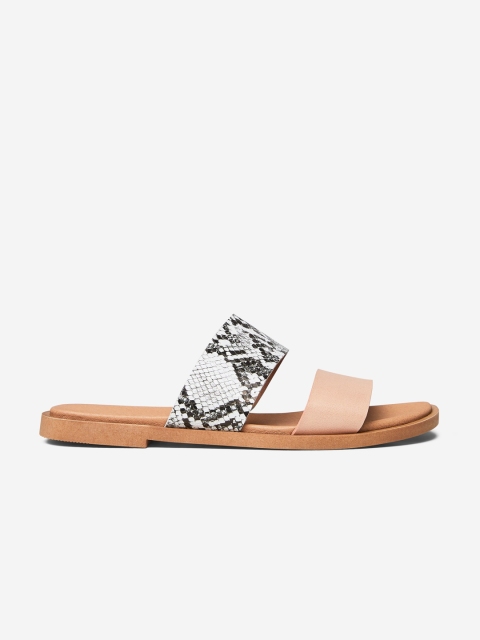 

DOROTHY PERKINS Women Peach-Coloured & Grey Snakeskin Print Open Toe Flats