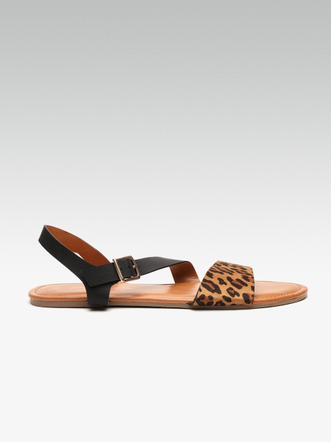 

DOROTHY PERKINS Women Brown & Black Leopard Print Open Toe Flats