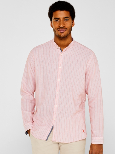 

ESPRIT Men Peach-Coloured Regular Fit Striped Casual Shirt