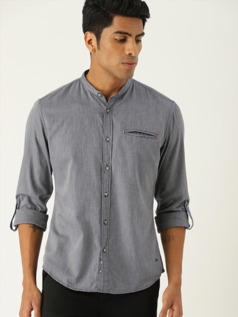 

ESPRIT Men Grey Slim Fit Self Design Casual Shirt